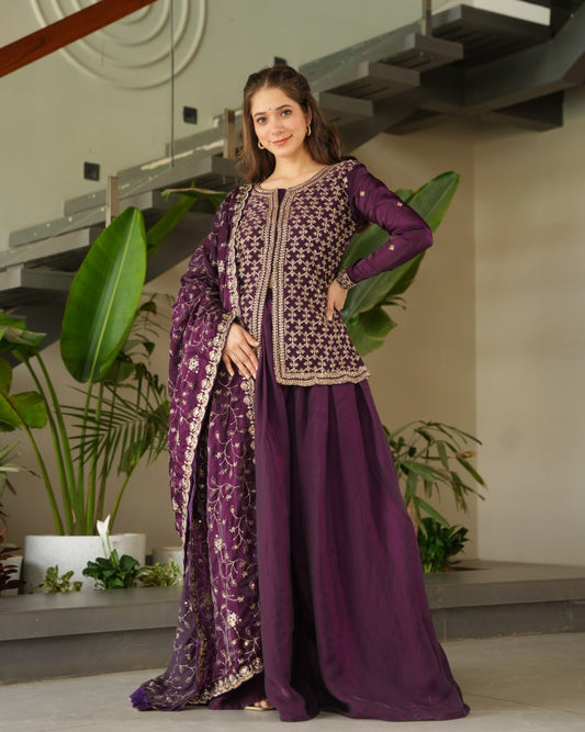 Designer Georgette Kurti Sharara with Dupatta Set Heavy work