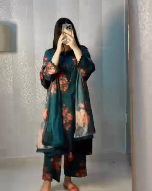 Dark green silk salwar kameez set
