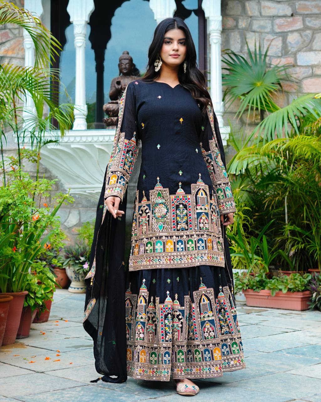 Indian Ethnic Georgette Kurti Sharara Set