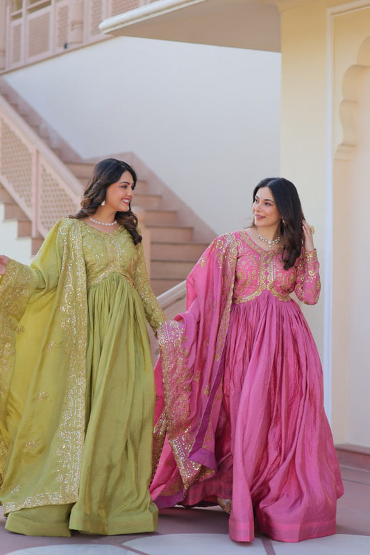 Partywear Georgette Anarkali Kurti with Dupatta Graceful Flair