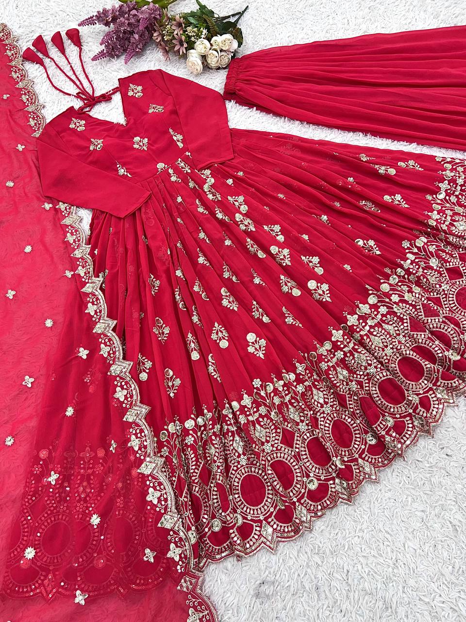 Indian Designer Gown with Dupatta and Pant Elegant Anarkali