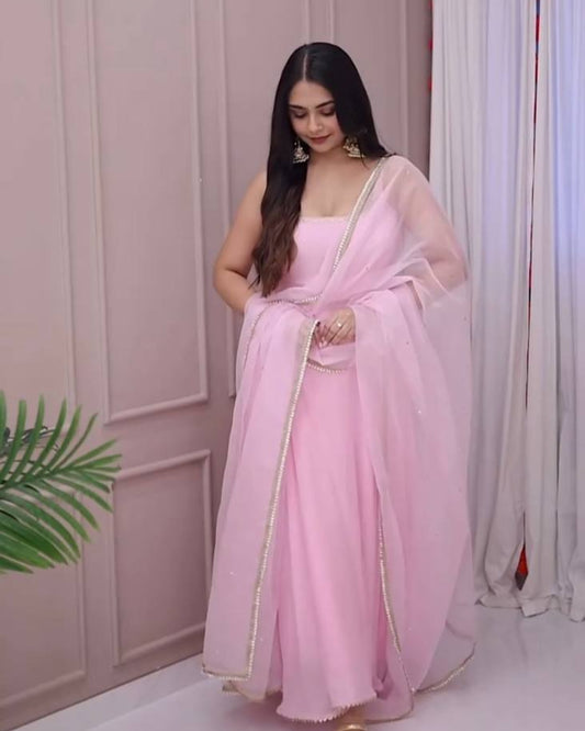 Beautiful Pink Long Flared Anarkali Suit