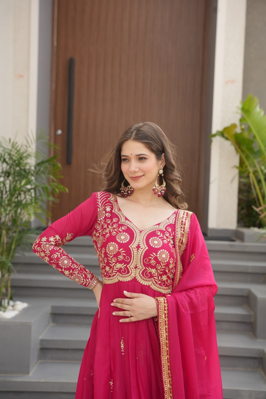 Elegant Anarkali Gown with Dupatta with Embroidery