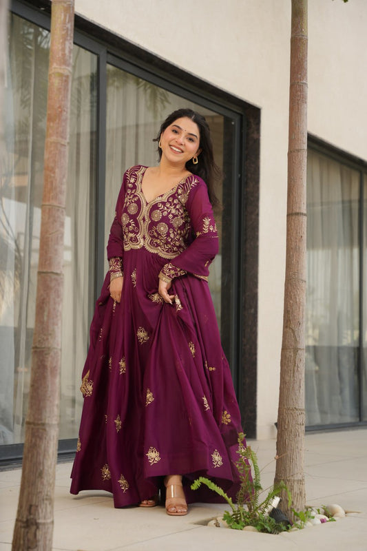 Elegant Anarkali Gown with Dupatta with Embroidery