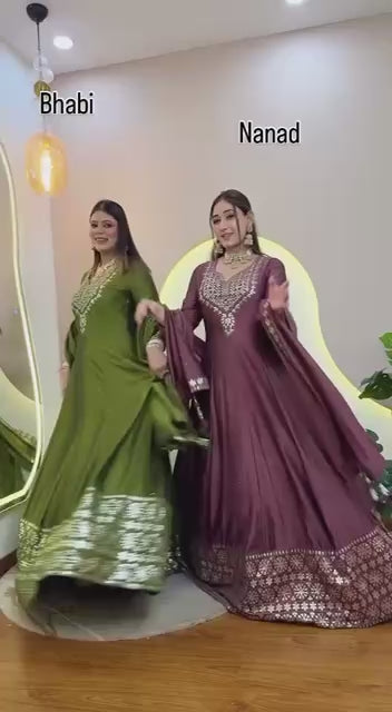 Premium Roman Silk Flared Anarkali Suit