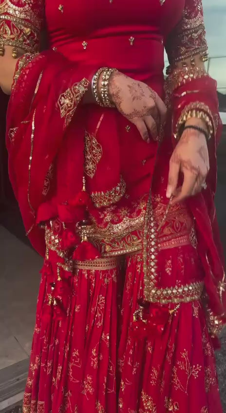 Elegant Embroidery Sequence Red Sharara