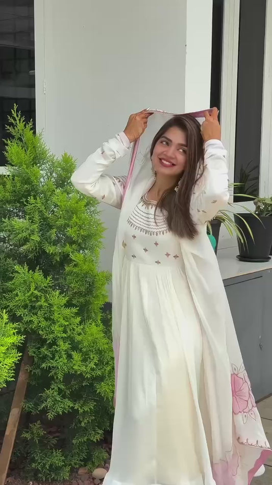 Indian Designer Gown with Dupatta and Pant Anarkali Style