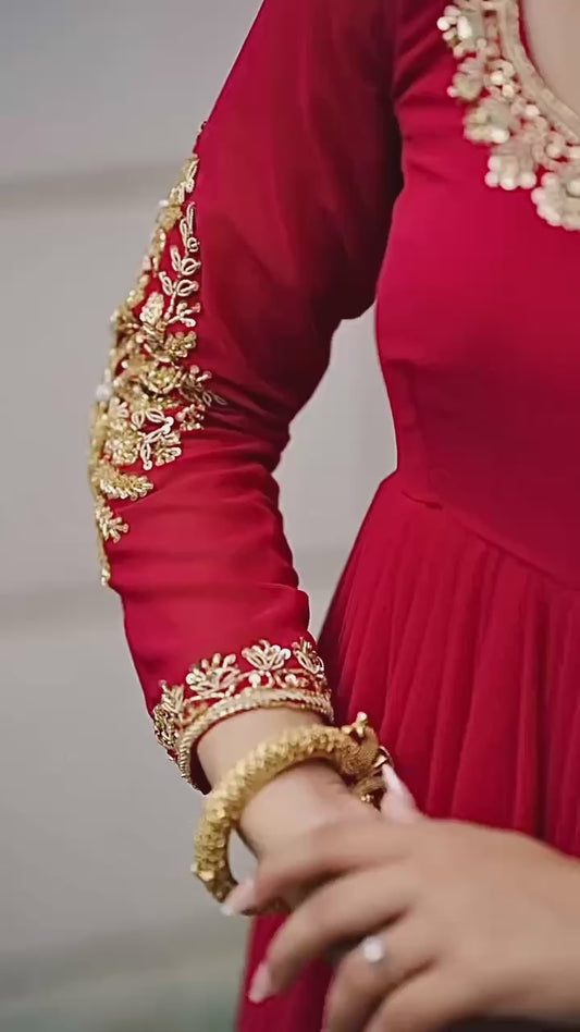Elegant Red Georgette Designer Anarkali Suit
