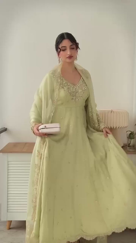 New Arrival Anarkali Pant Gown Set Dupatta Included