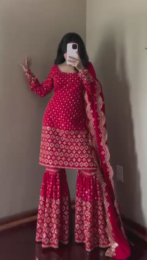 Diwali Special Red Sharara Suit